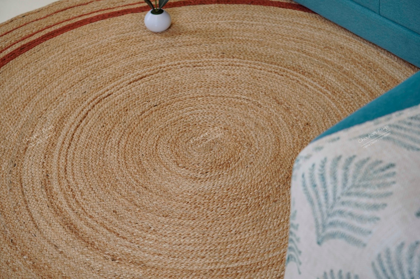 Natural Farmhouse Area Rug with Red Border Living Room, Bedroom, Home decor rug