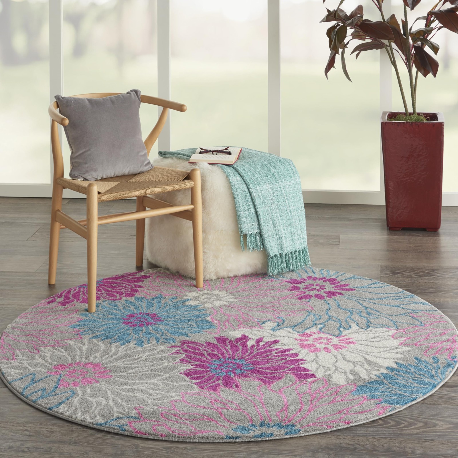 Nourison Passion Grey 4′ x Round Area Rug