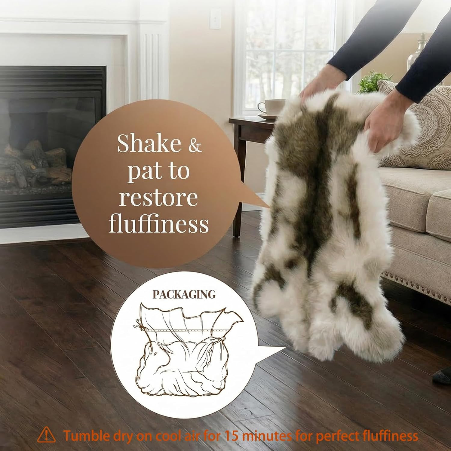 Luxury Reindeer Faux Fur Area Rug, 3.6’X3.0′, Machine Washable for Home