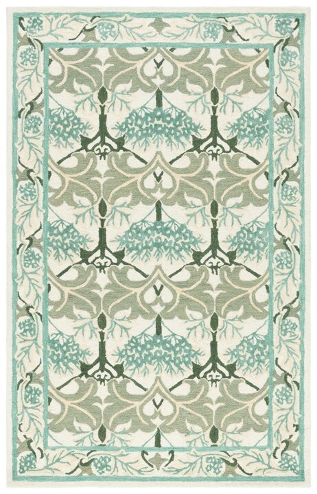 Arts & Crafts William Morris Style Hand-Hooked Wool Teal Area Rug FREE SHIPPING