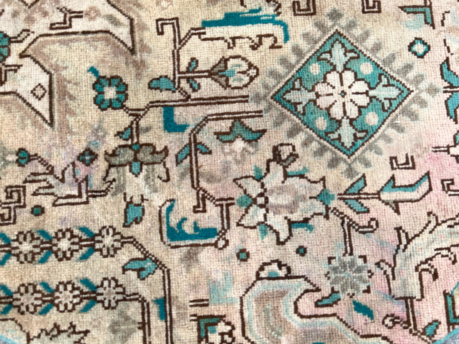 4 ft Round Vintage Turkish Rug Muted Oushak Circle Small Area Rug Turquoise Pink