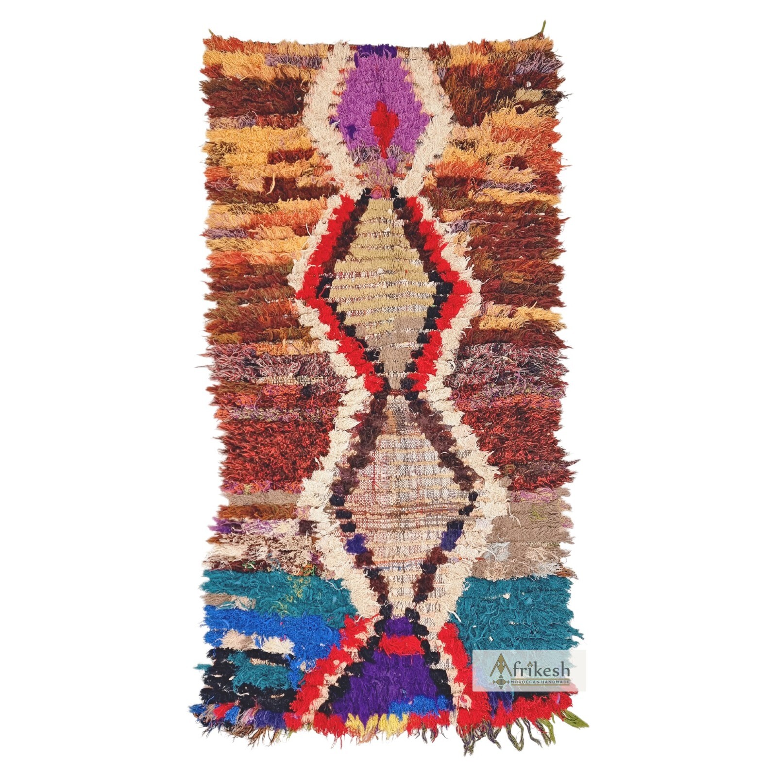 Moroccan Handmade Vintage Boucherouite Rug3’6×7’1 Berber Brown & Blue Cotton Rug