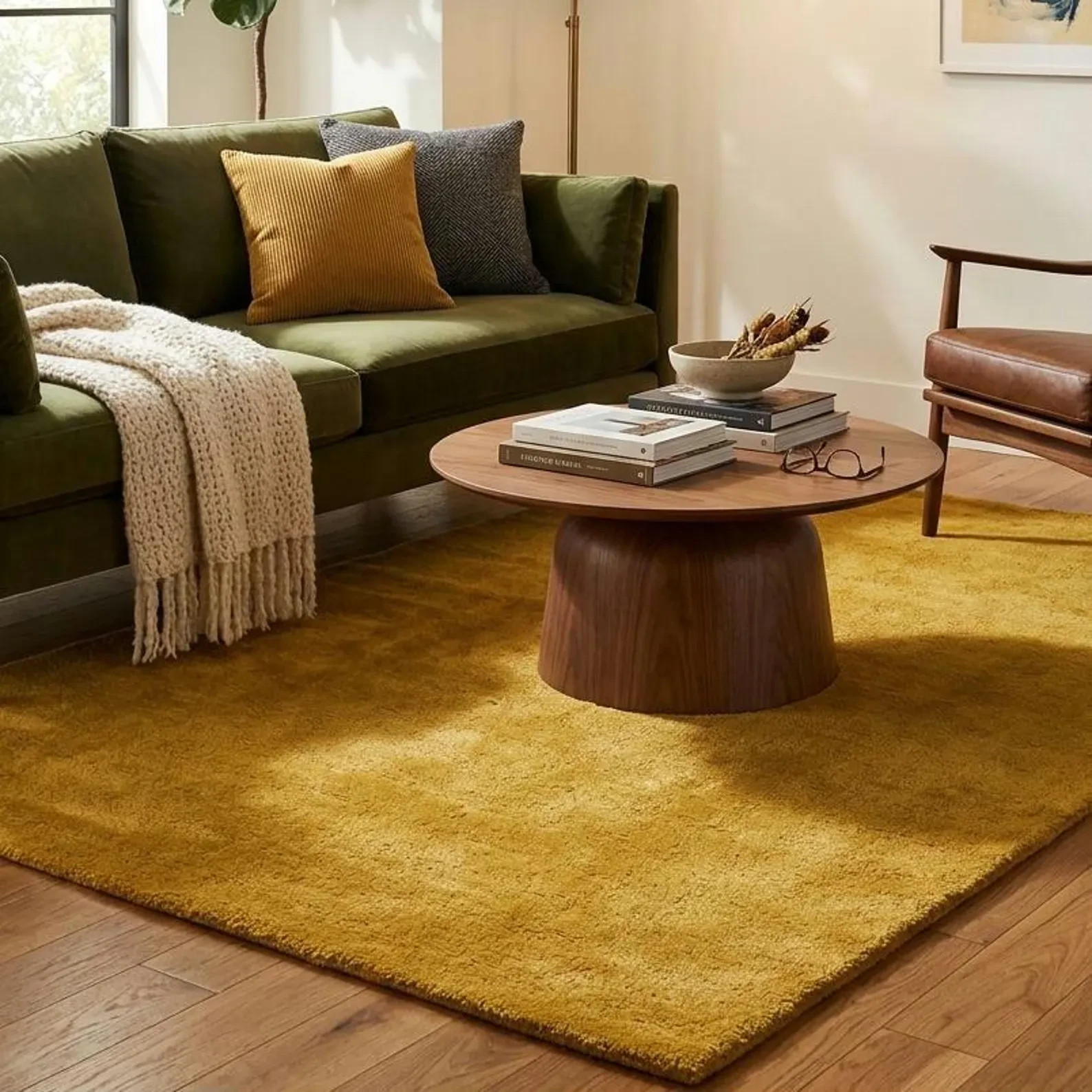 Mustard Yellow Area Rug, Luxury Plush Modern Rug, Soft Thick Living Room Carpet