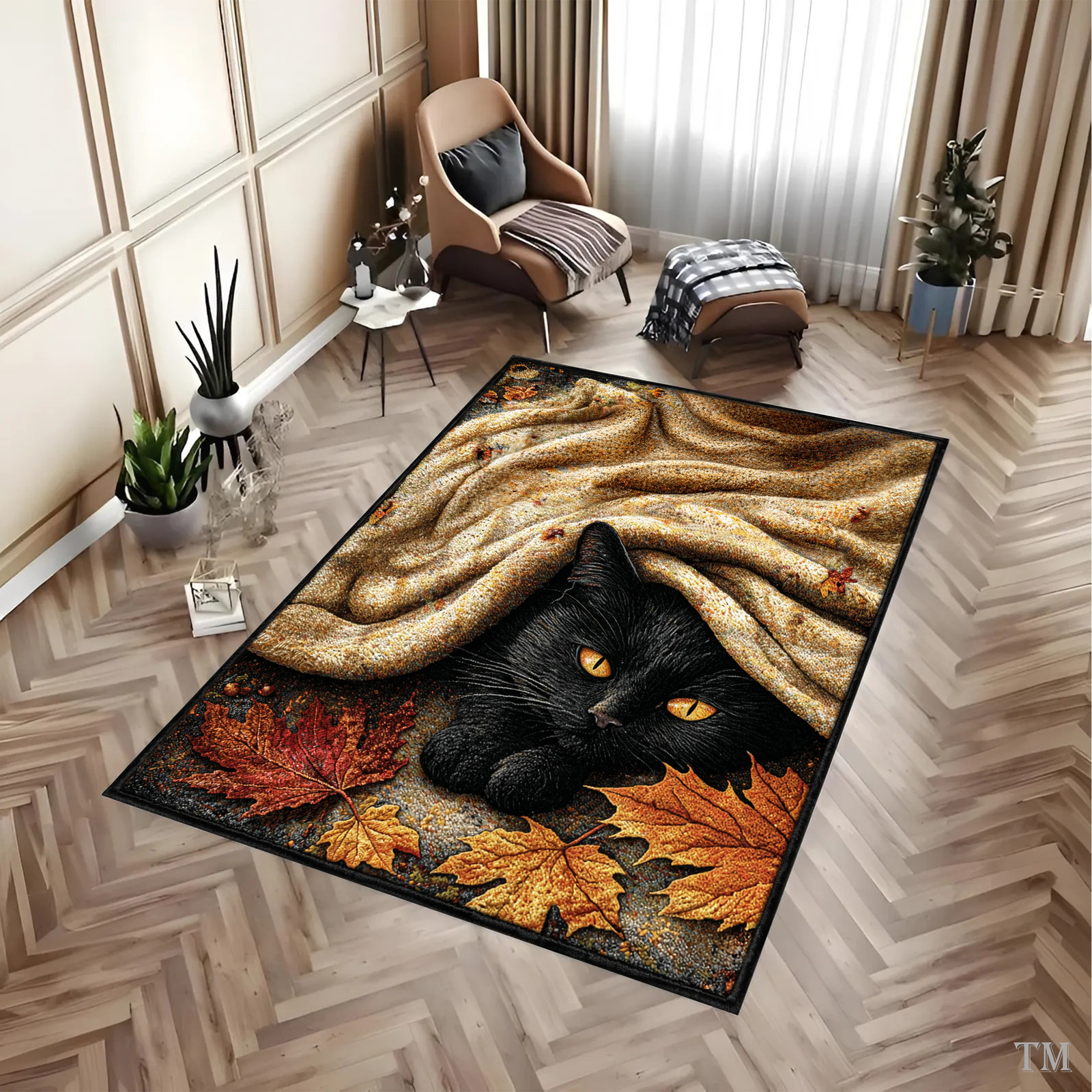 Astra Cute Kitten Fall Carpet – Knitted Texture Holiday Living Room Decor