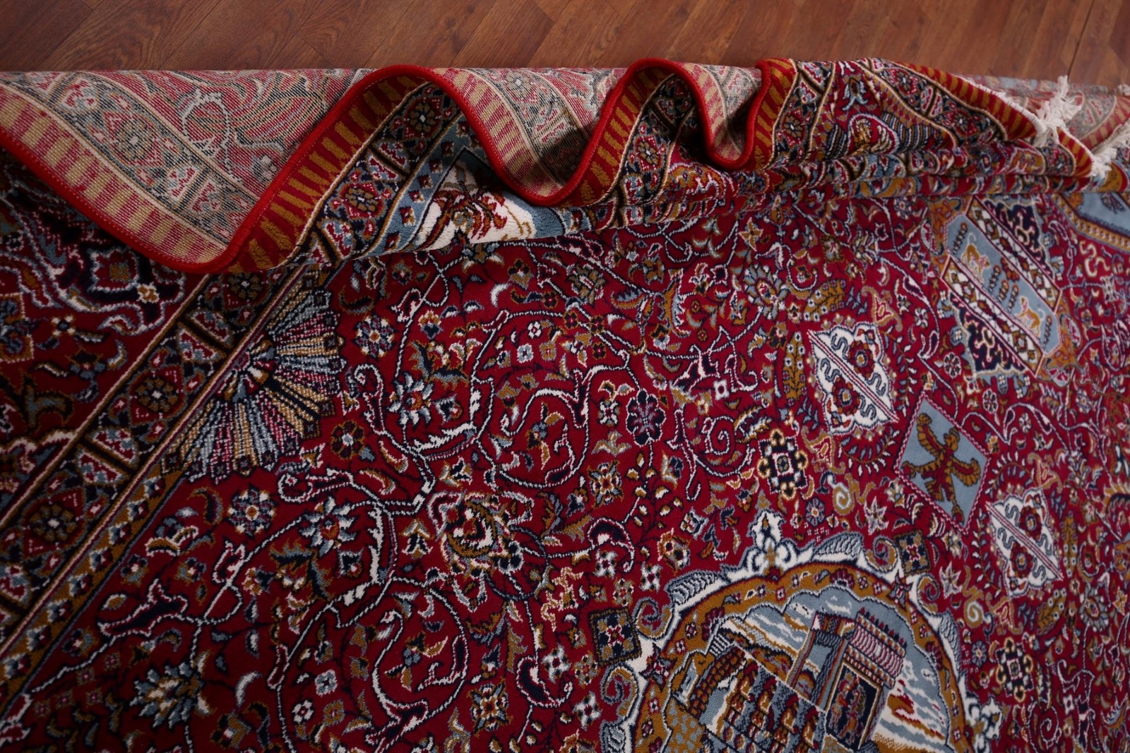 Animal Pictorial Turkish Area Rug 10×13 Red Traditional Style for Living Room