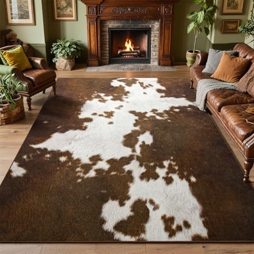 Cow Print Rugs for Living Room, 4×6 Soft Faux Animal Cowhide Area Rug,