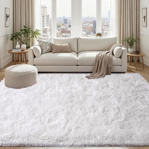 Rezutan Large 8×10 Area Rug – White Soft Shag Rugs for Bedroom