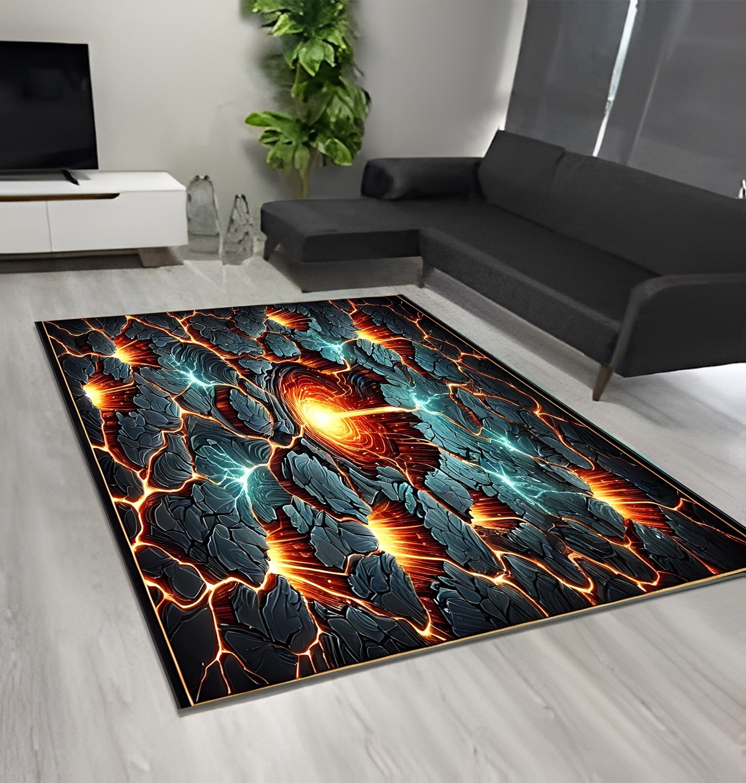 3D Illusion Lava Rug, Volcanic Optical Illusion Area Rug, Unique Geometric Rug