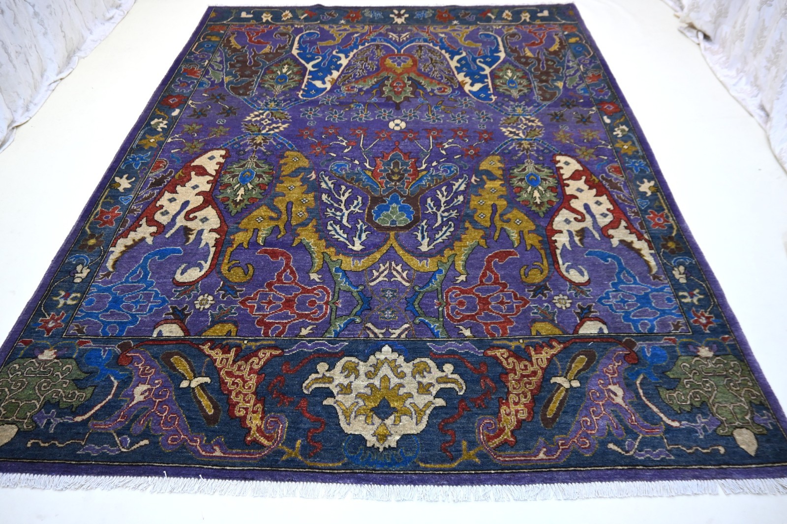 8×10 ft Blue Serapi Rug, Turkish Medallion Rug, Handmade Wool Rug, Oriental Rug