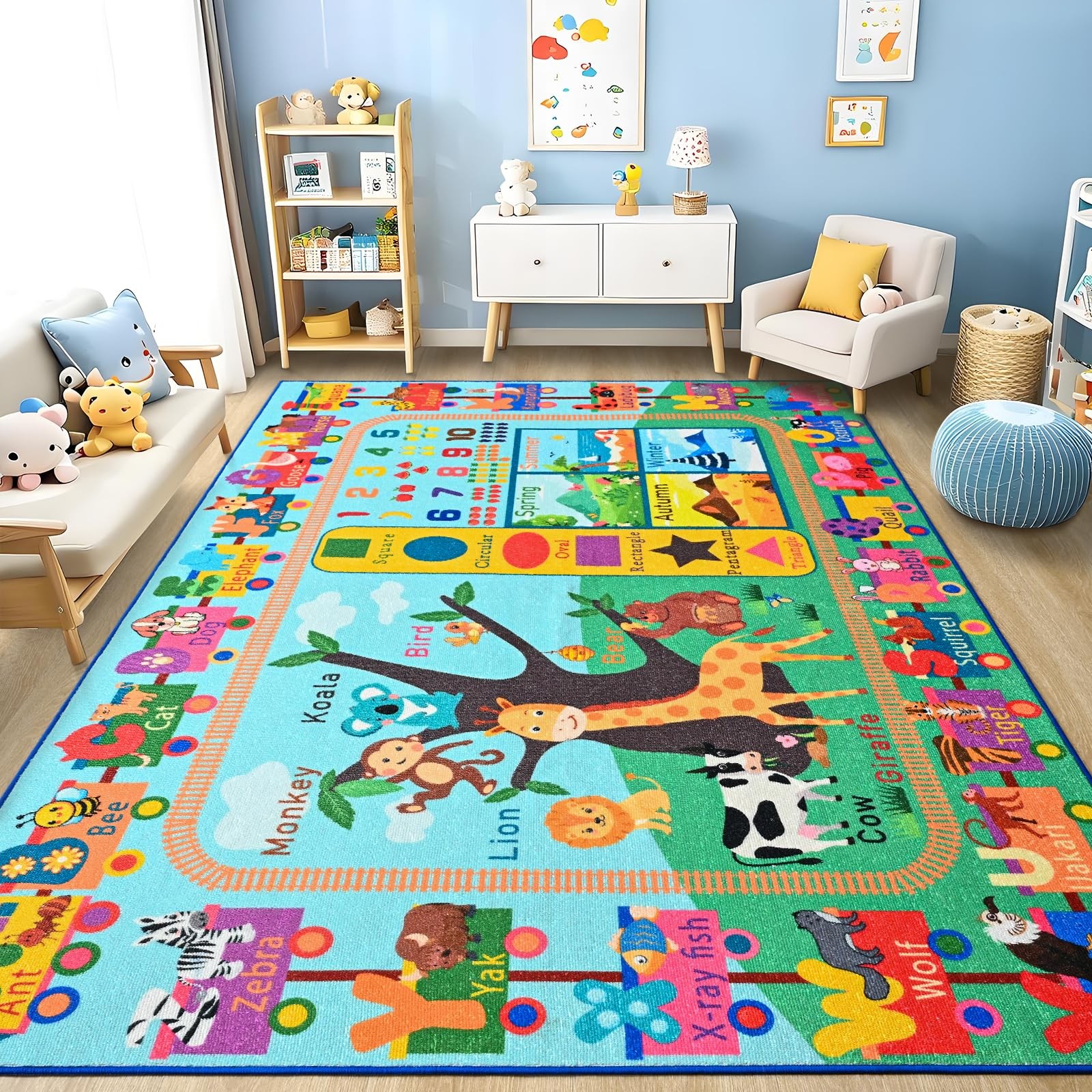 Kids Rug for Playroom, 4×6 ABC Educational Carpet for Classroom, Fun Alphabet