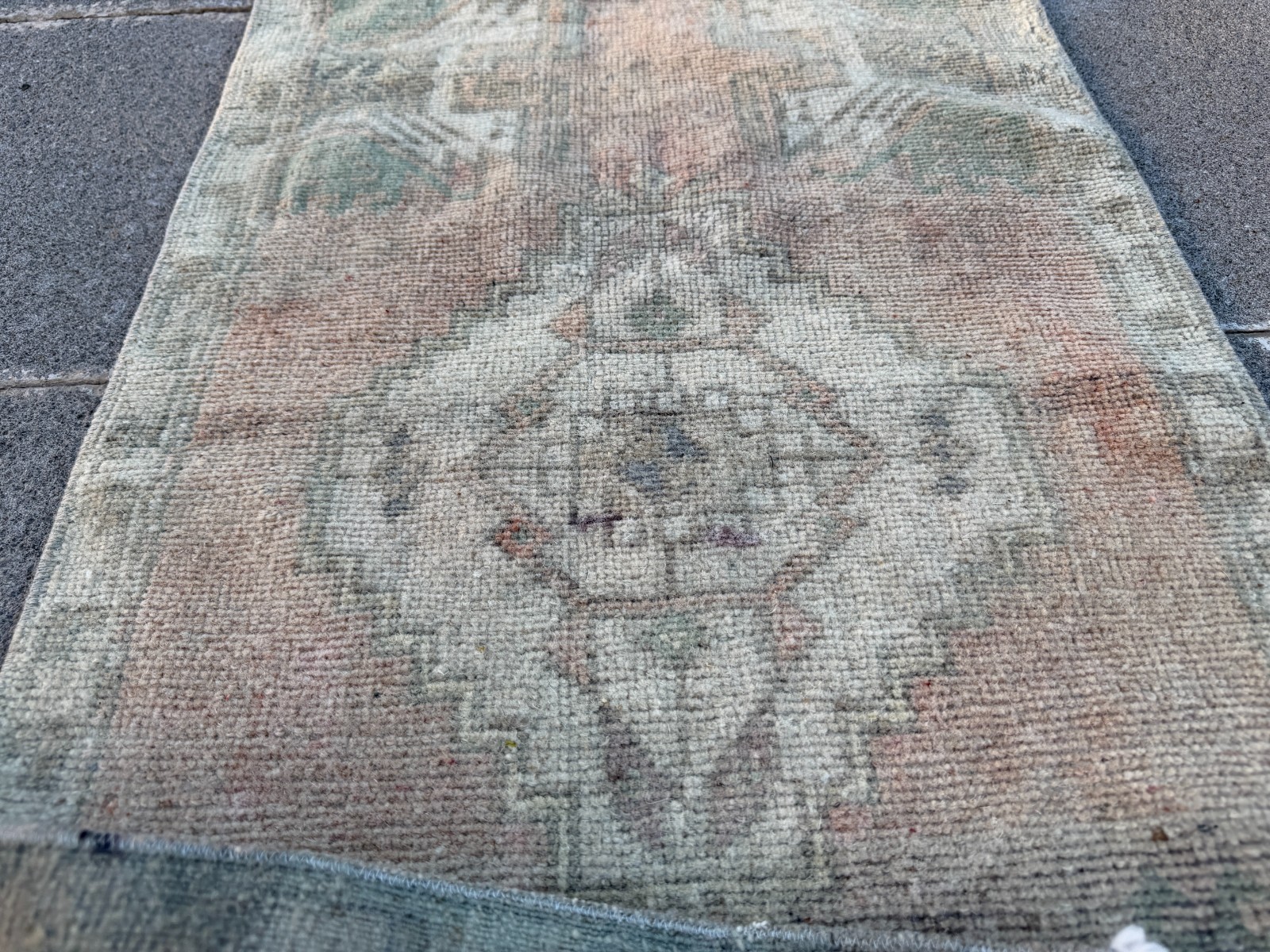 Small Vintage Oushak Rug 1.5×3.2 ft Hand Knotted Turkish Wool Pastel Accent Rug
