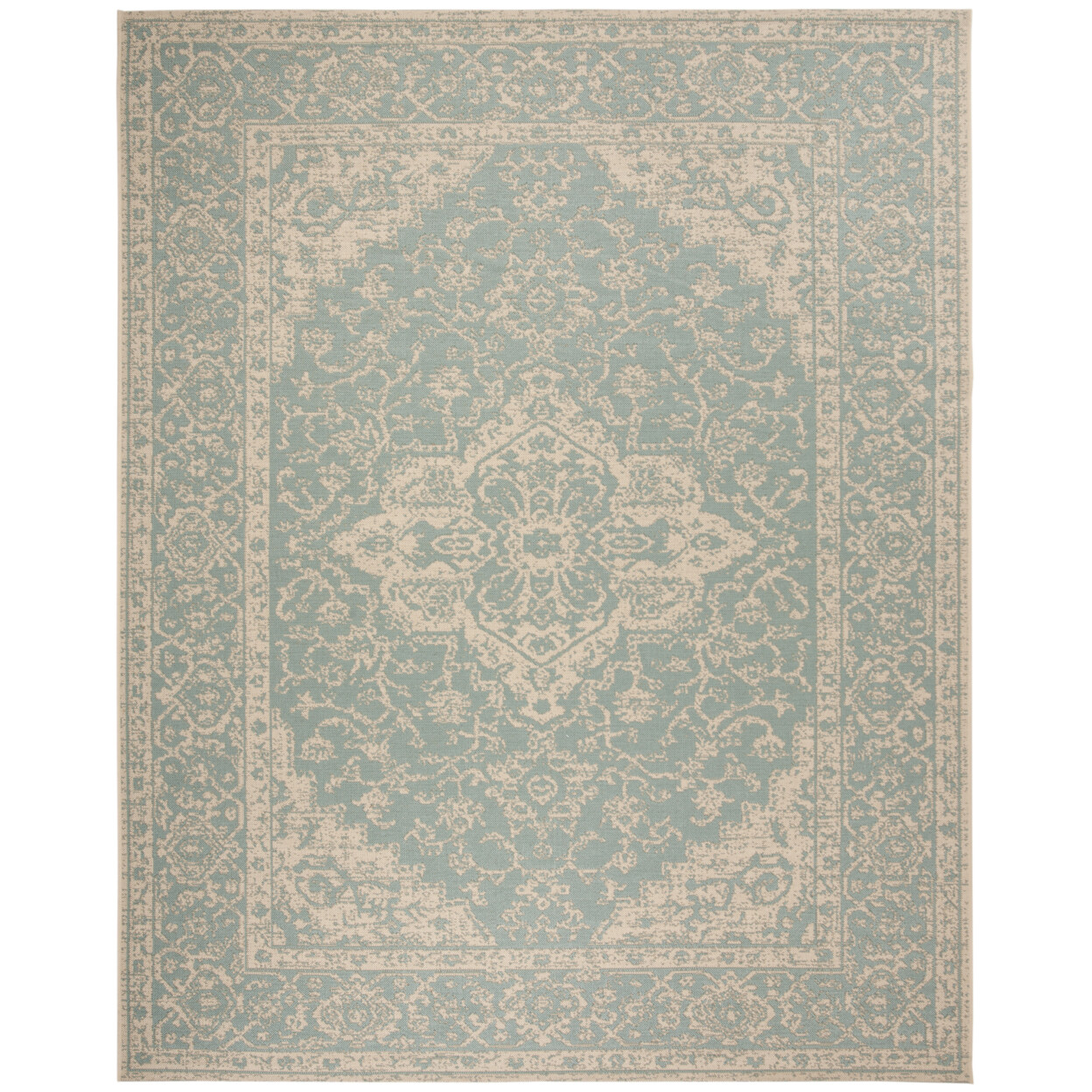 SAFAVIEH Indoor Outdoor BHS137K Beach House Aqua / Cream Rug