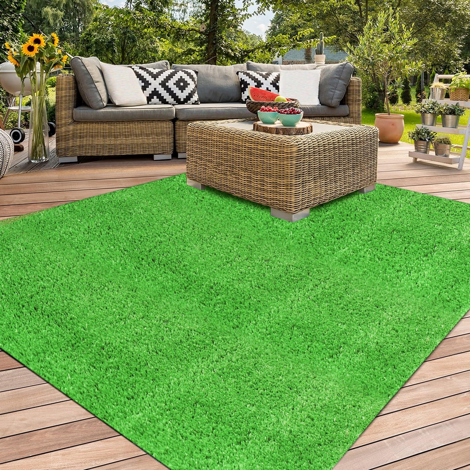 Green Artificial Grass Outdoor Rug 6FT X 6FT, Fake Turf Carpet Flooring Mat f…