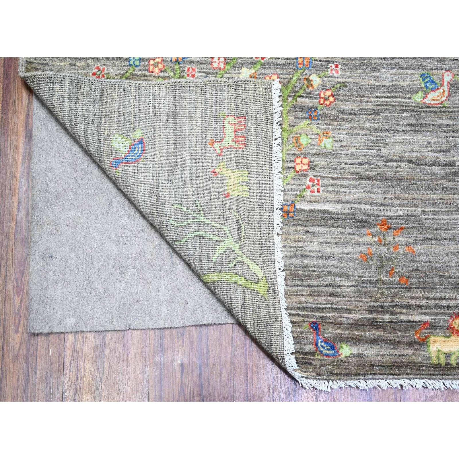 8’x9’5″ Gray Folk Art Willow Cypress Tree Design Wool Hand Knotted Rug R74644