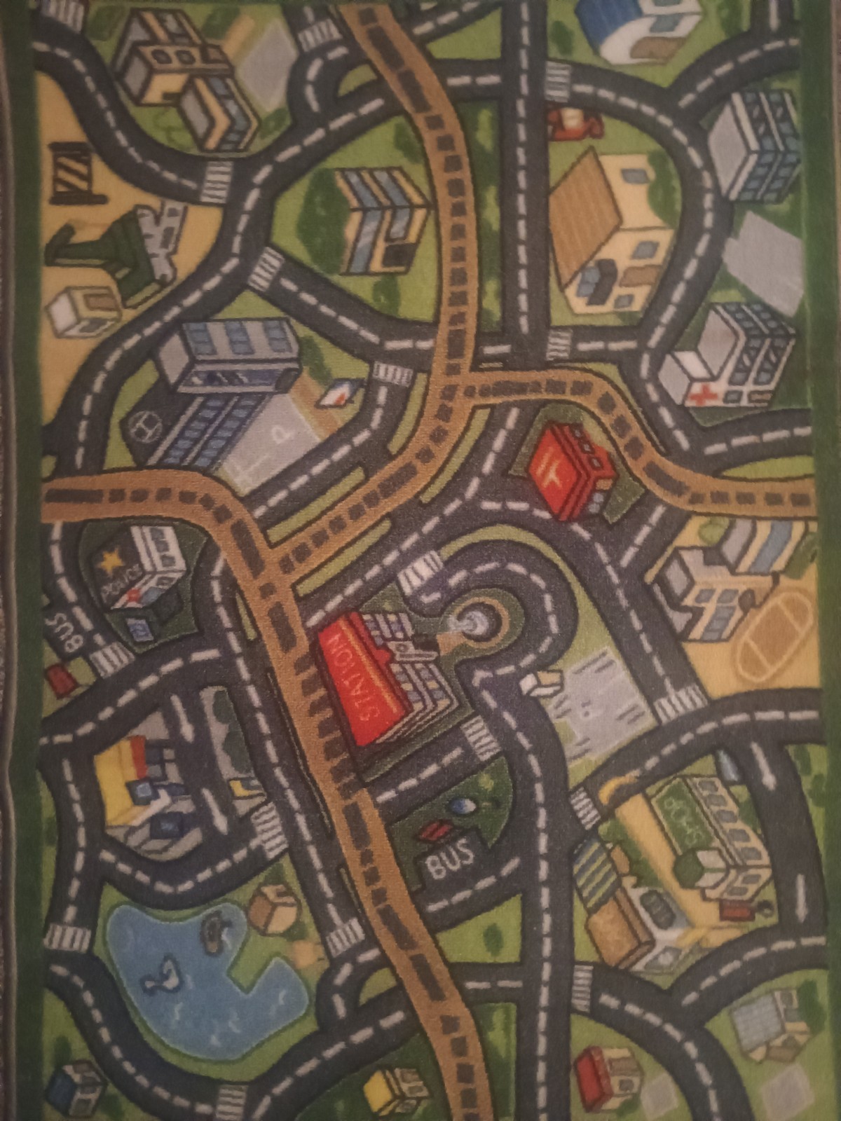 Kids Rug 4’x3′ City Life Playmat Area Rug Car City Map Washable Play Mat