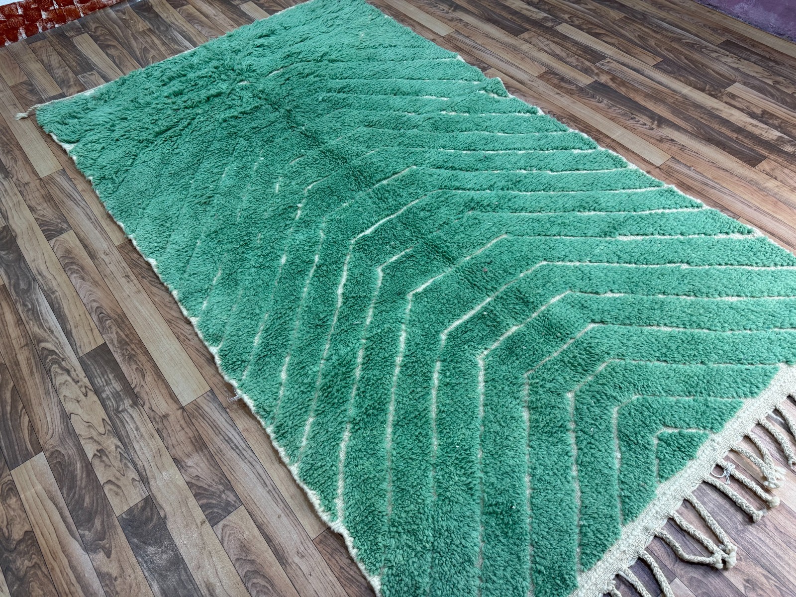 Green Moroccan Berber Rug 8×4.8 ft Handmade Wool Boho Modern Beni Ourain Style