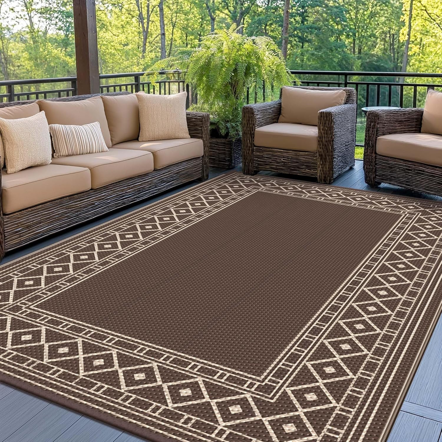 Outdoor Rug Waterproof for Patio Decor, 5’X8′ Reversible Plastic Straw Rug Carpe