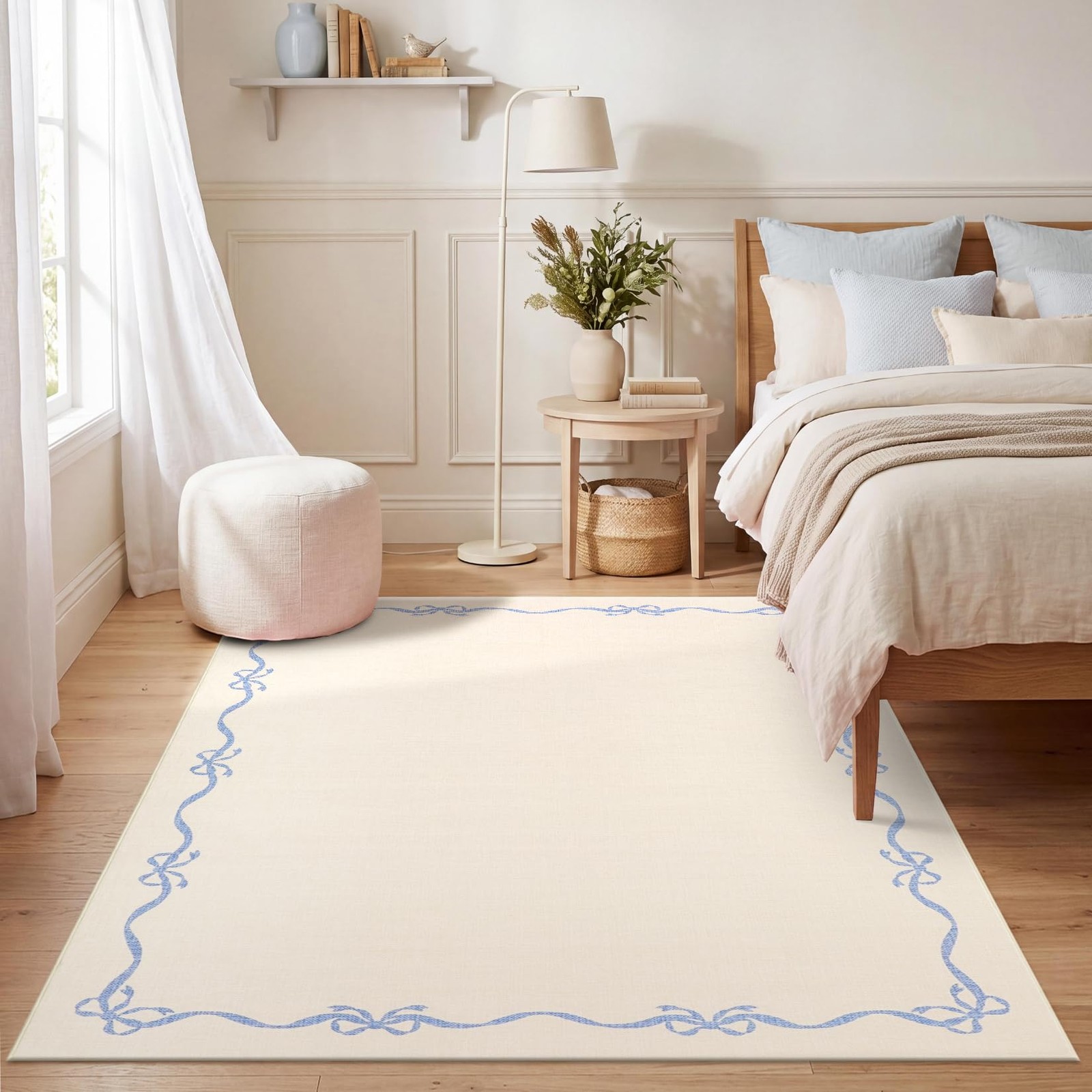 Garvee Solid Beige Rugs for Bedroom Girls, 4×6 Bow Area Rug for Living Room |…