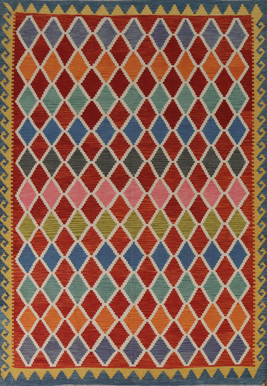 Colorful Kilim Rugs Rectangle Flatweave Pile Wool Kelim Carpets 7×9 ft