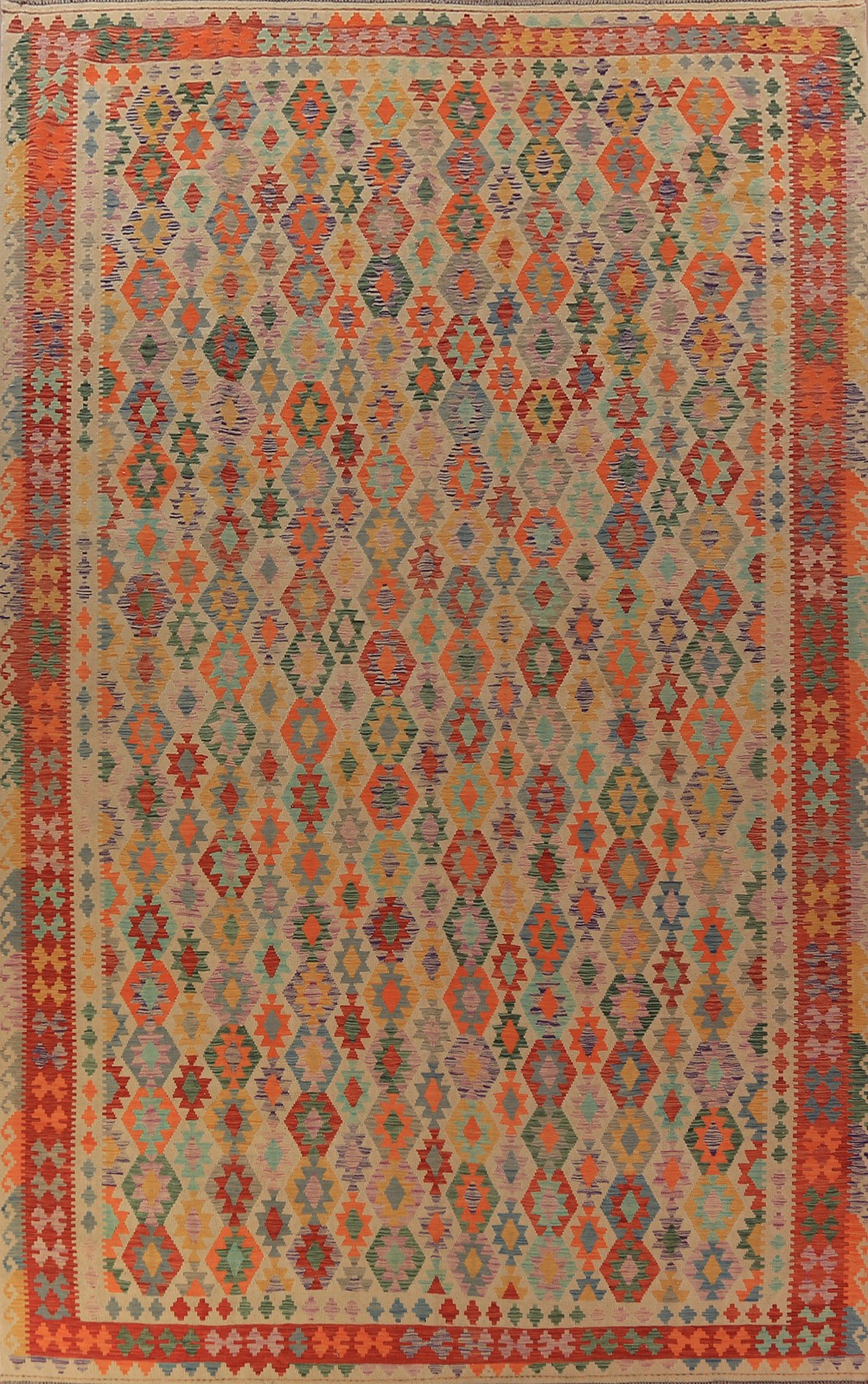 Palace Size Kilim Oriental Rug 10×17 Geometric Wool Flat-weave Geometric Carpet