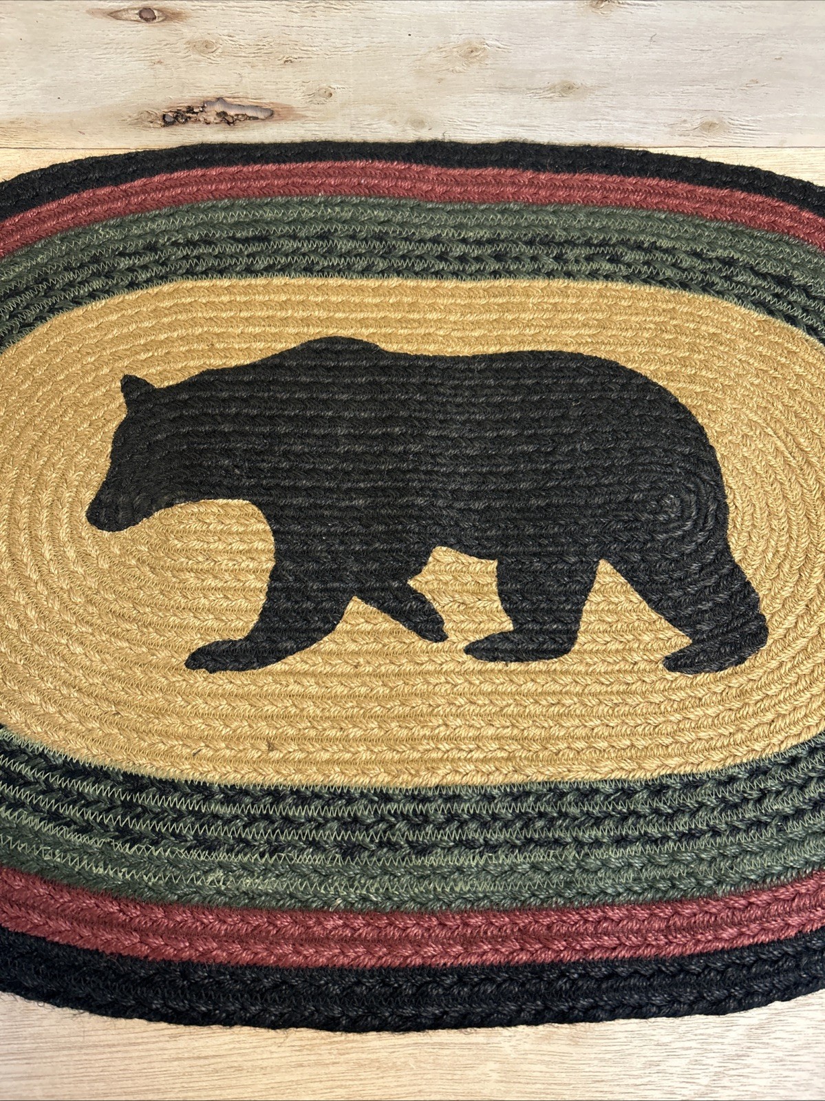 VHC Brands Bear Rug Green, Red, Black, Tan NEW 20”x30”