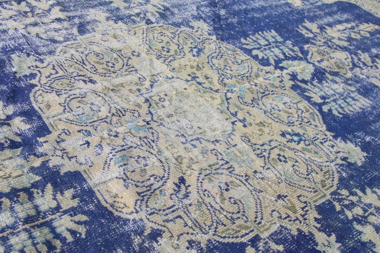 Turkish Vintage Rug 4,8×10,1 ft (145×307 cm), Blue Oriental Wool Rug