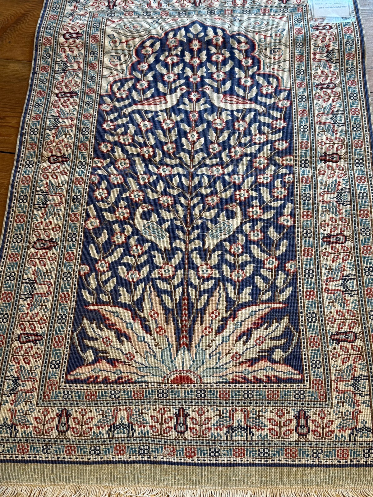 Vintage 100% Silk Turkish Rug Kayseri Tree of Life Rug-34″ x 19 1/4″-Handmade