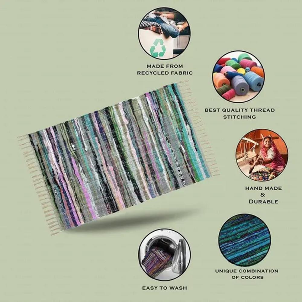 Chindi Hand Woven Cotton Blend Rag Rug 20″x30″ Multi-Color Ships Assorted Colors
