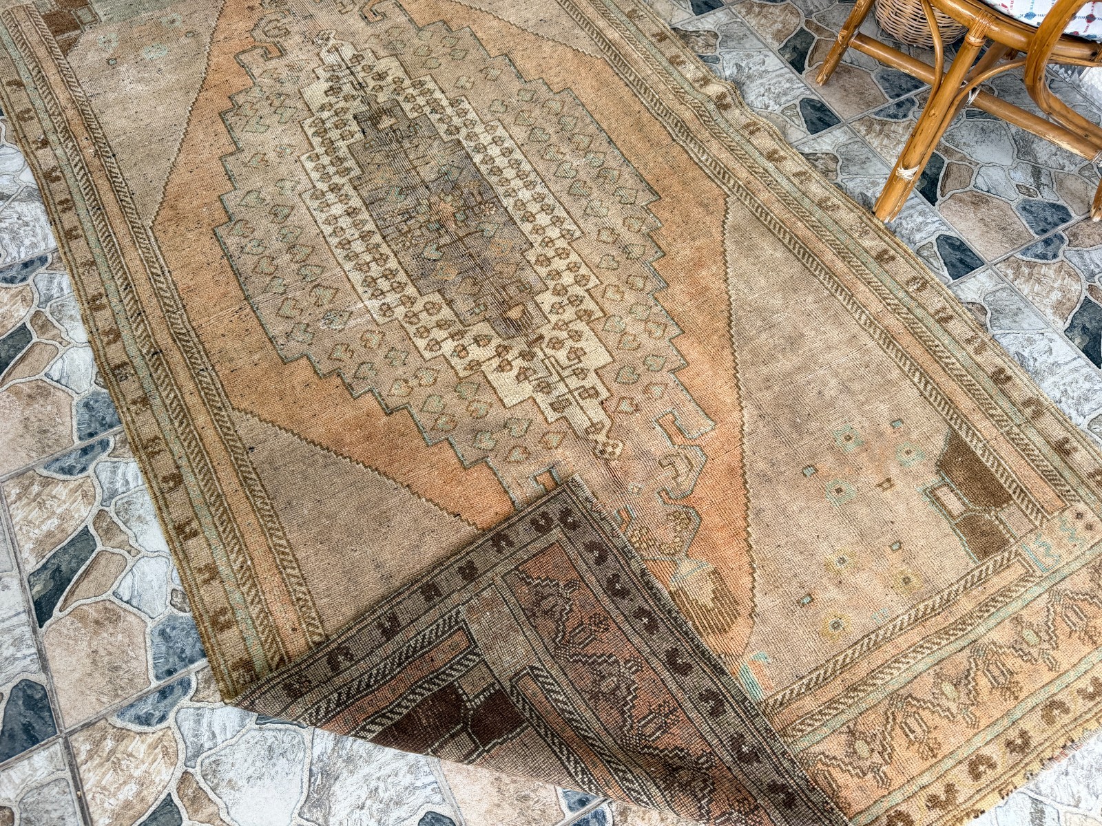 Vintage Turkish Oushak Rug Handmade Distressed Area Large Neutral Anatolian 5×9