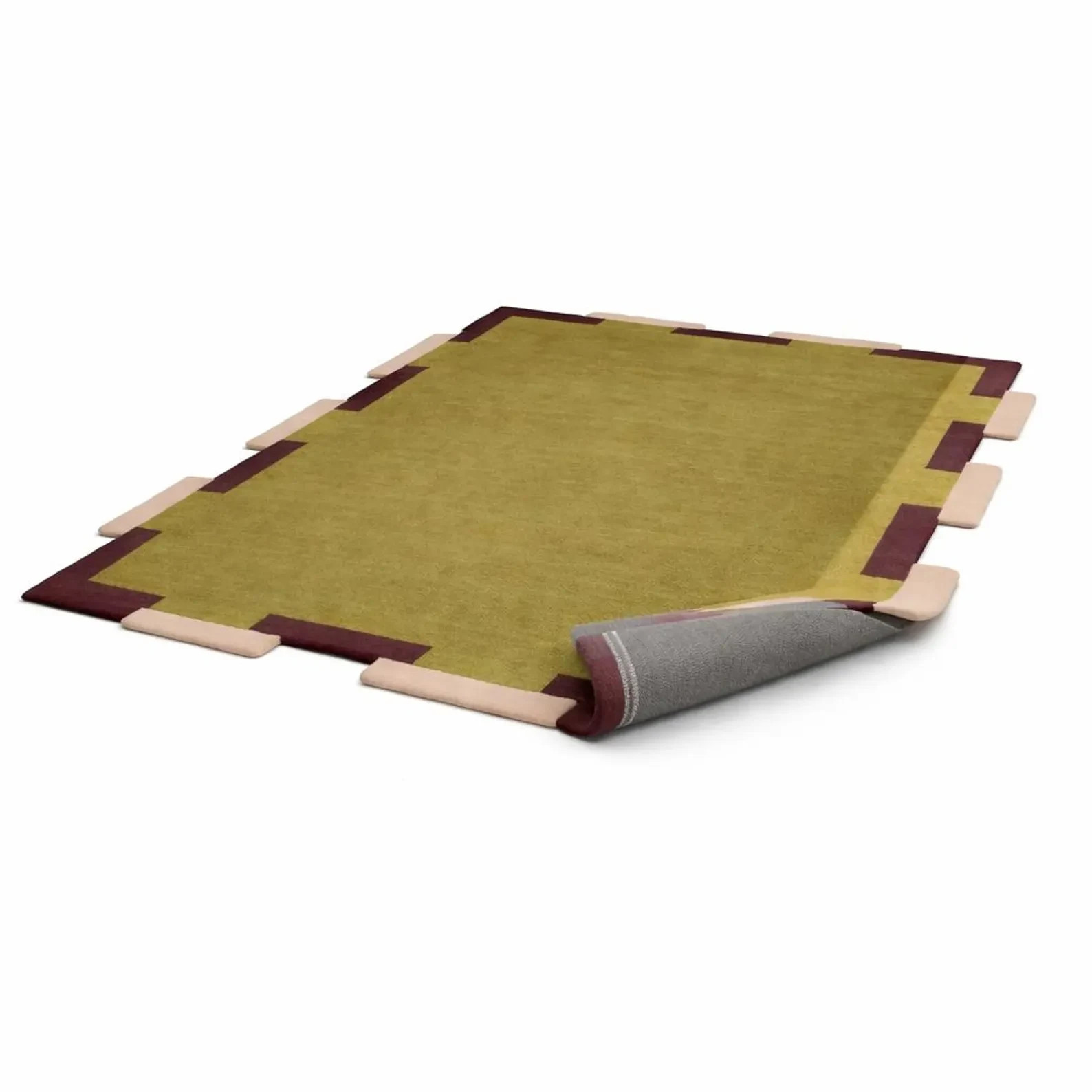 Modern Olive Green Area Rug – Geometric Stepped Border Designer Carpet, Contempo