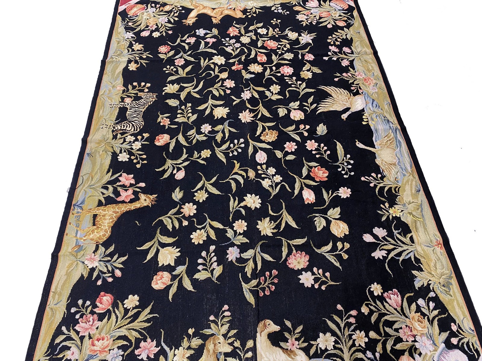 6.0 x 9.0 Needle Point English Garden NICE ANIMALS BLACK #F-6920