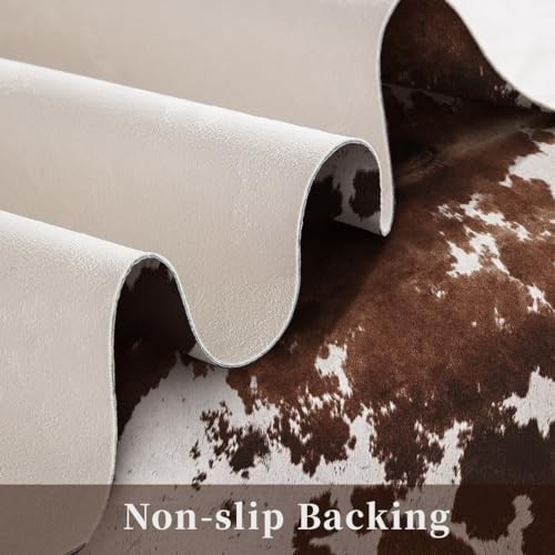 Faux Cowhide Cow Print Rug: 4.6 x 5.2 Feet Cow Hide Animal Print Area Carpet