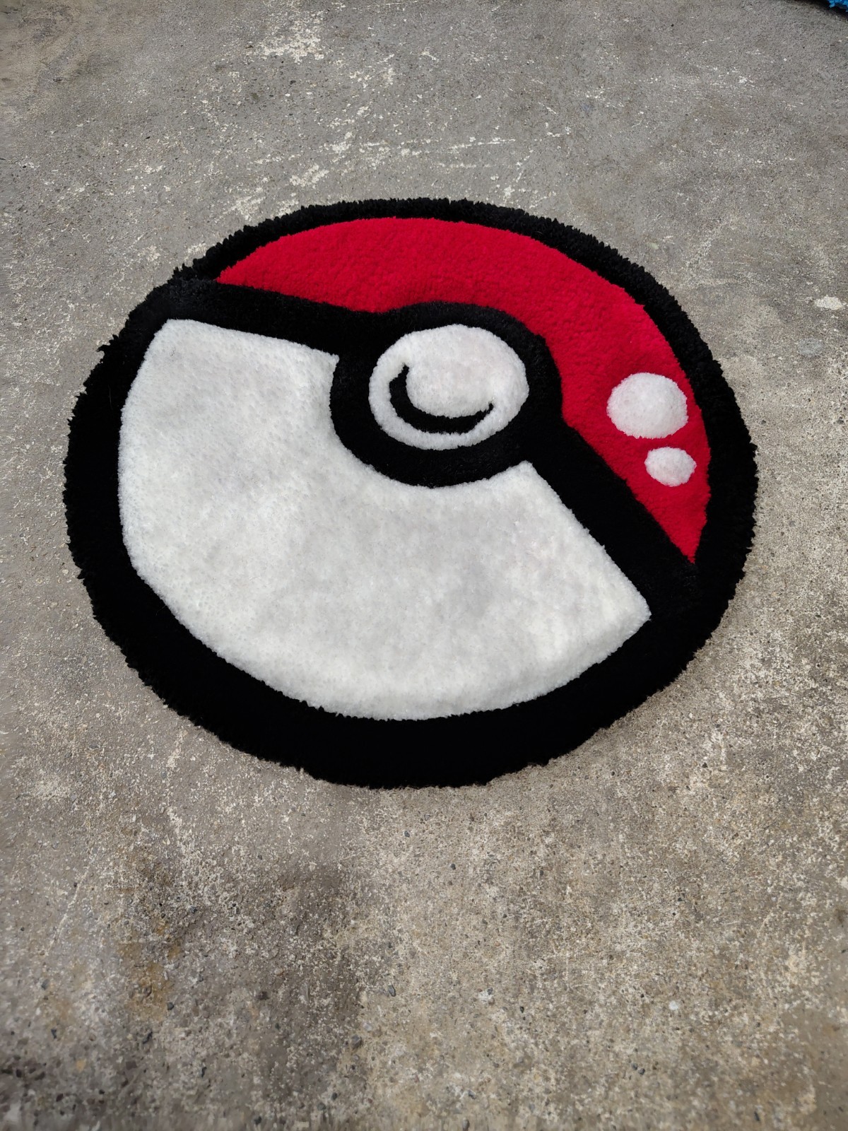 Hand Tufted Pokeyball Rug. Made In The USA From Premium Acrylic Yarn 13inch