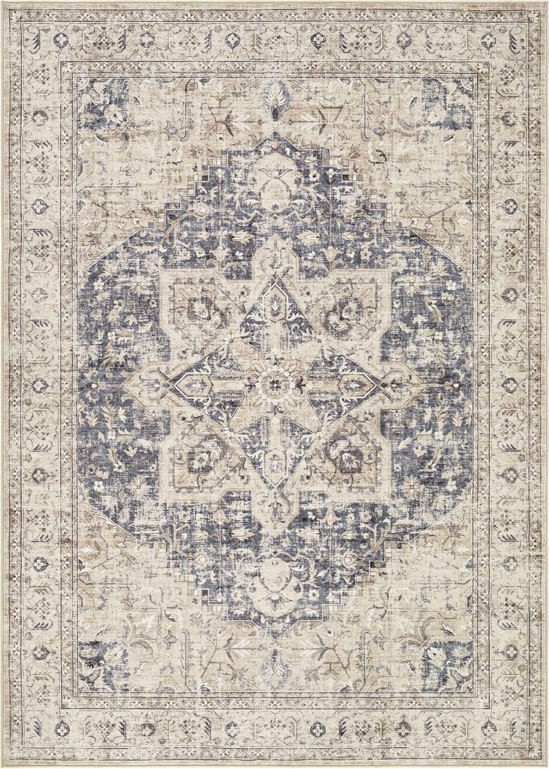 Area Rug Living Room Rugs – 9×12 Washable Boho Rug Vintage Oriental Distresse…