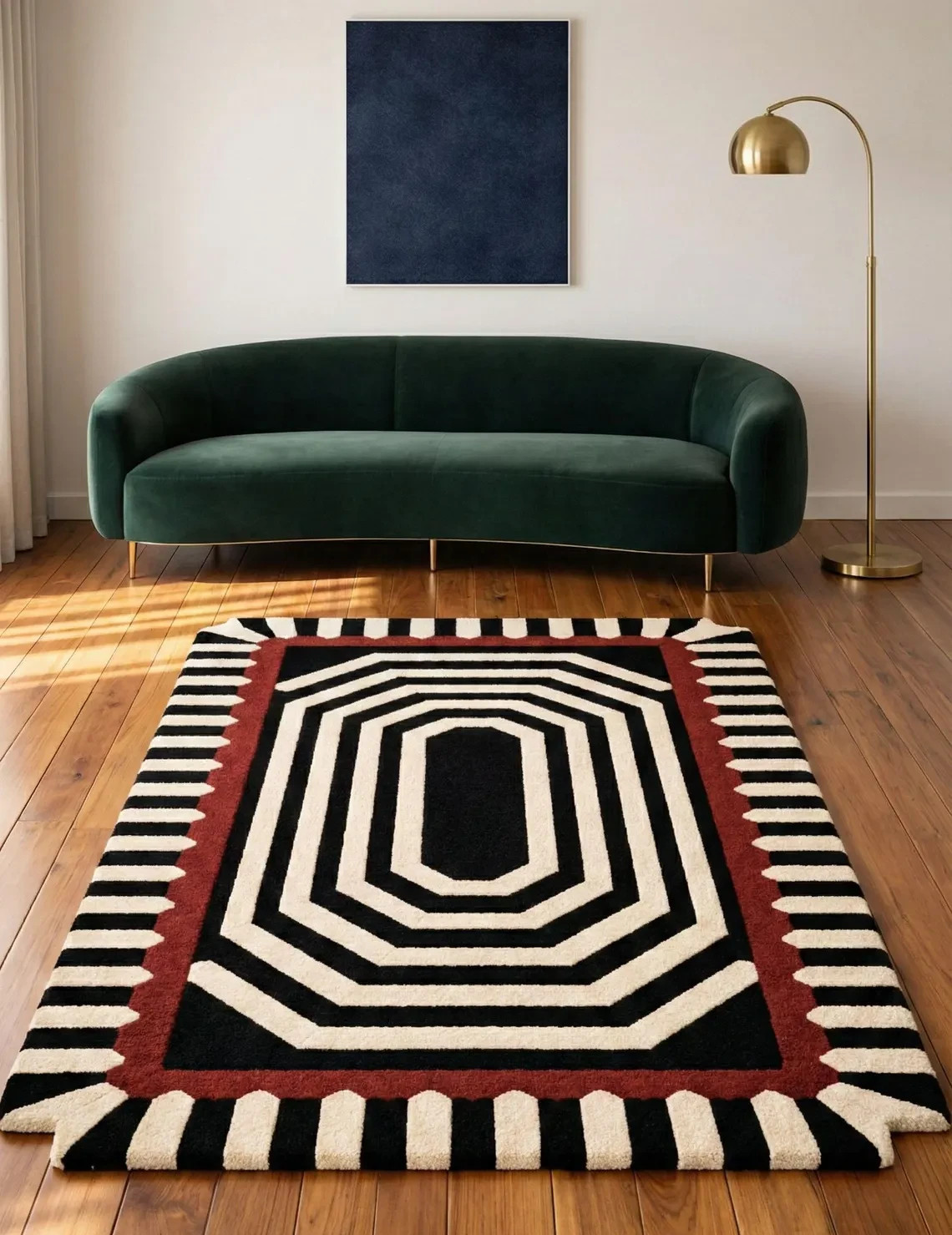 Hand Tufted Wool Rug Modern Geometric Area Rug Abstract Mid Century Handmade Rug