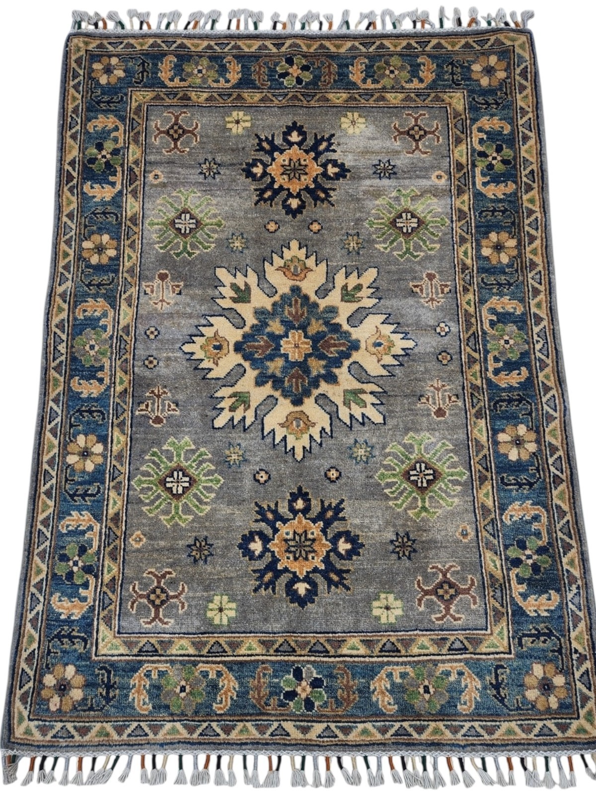 Hand-Knotted Afghani Kazak Wool Rug – 3’3″ x 4’8″