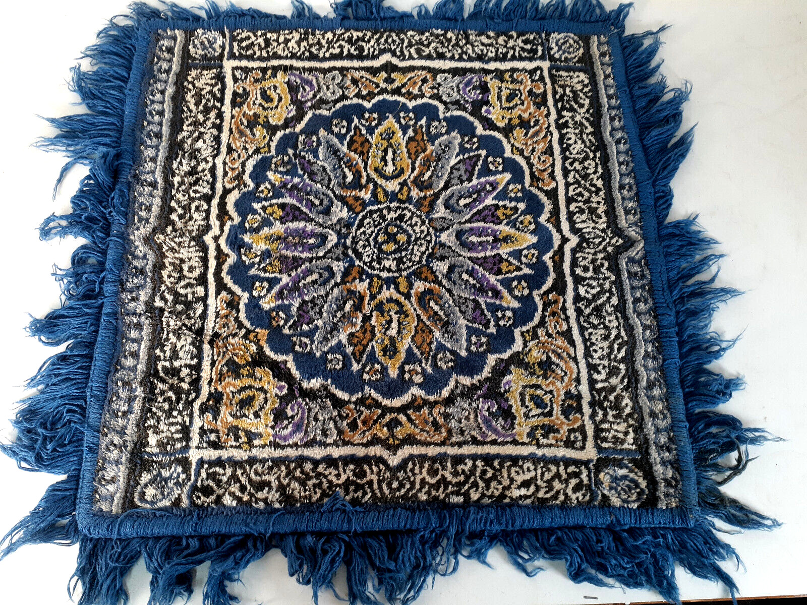 Unusual Hand Woven Table Center Rug, Bold Colors and Soft texture, 20″ Sq.