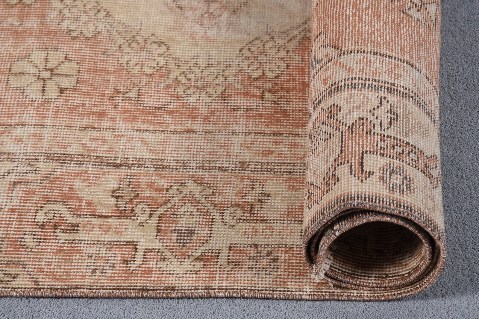 4,4×8,3 ft Vintage Turkish Rug, Area Rug, Beige Wool Rug