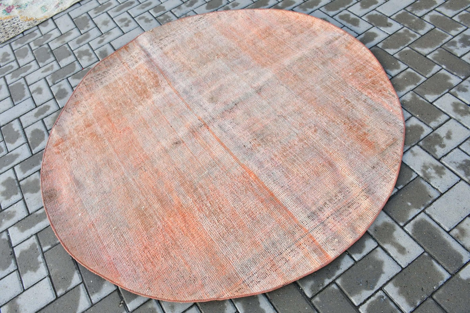 5,2×5,2 ft Turkish Rug, Vintage Round Rug, Red Brown Abstract Rug