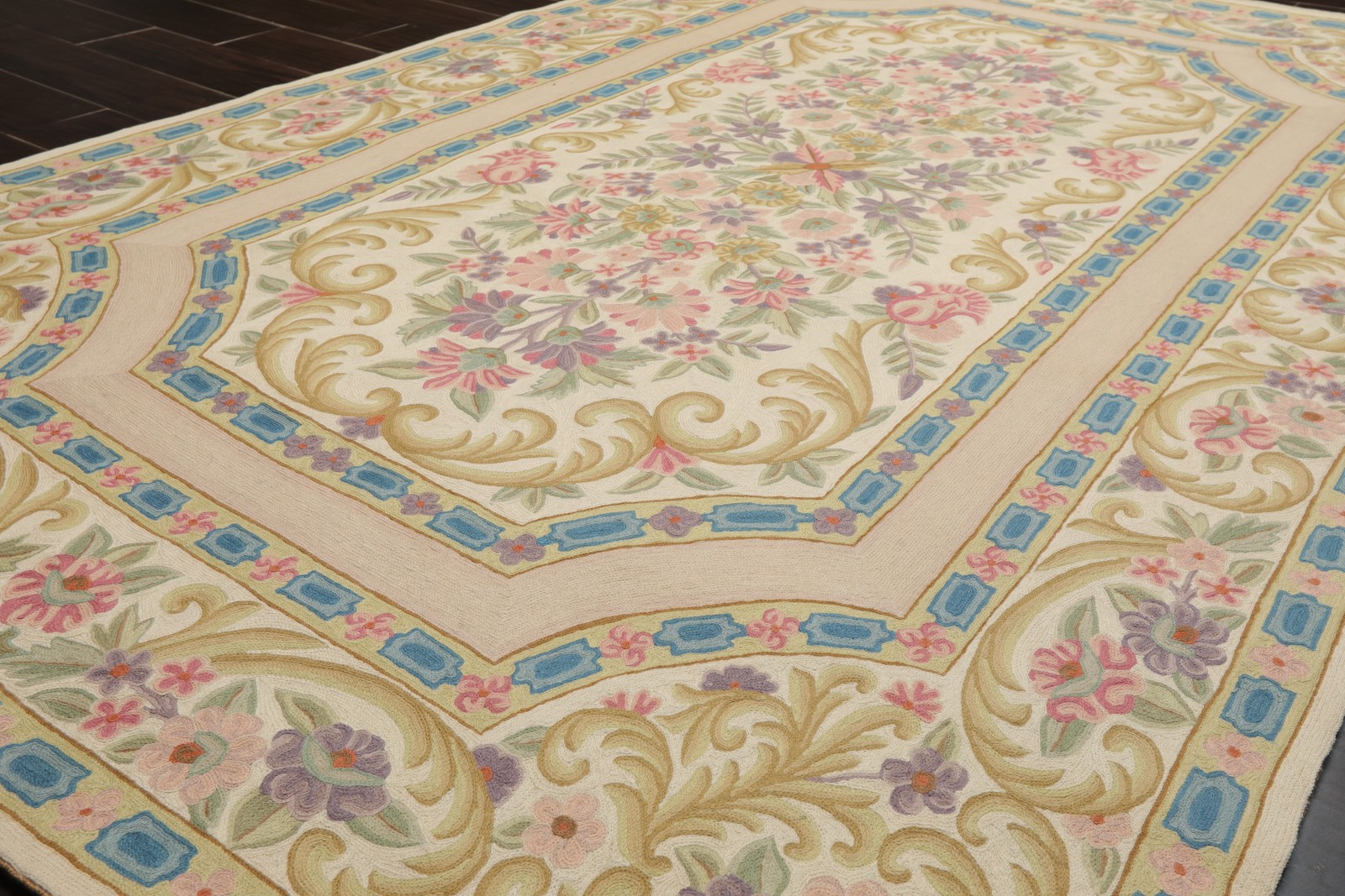 5×8 Hand Woven Wool Ivory Chainstitch Traditional Rug