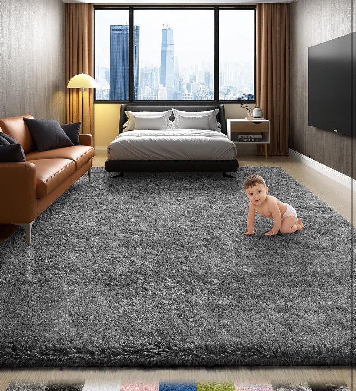 Ophanie Area Rug for Bedroom Living Room Grey Fluffy Fuzzy Shag 4X6 Indoor
