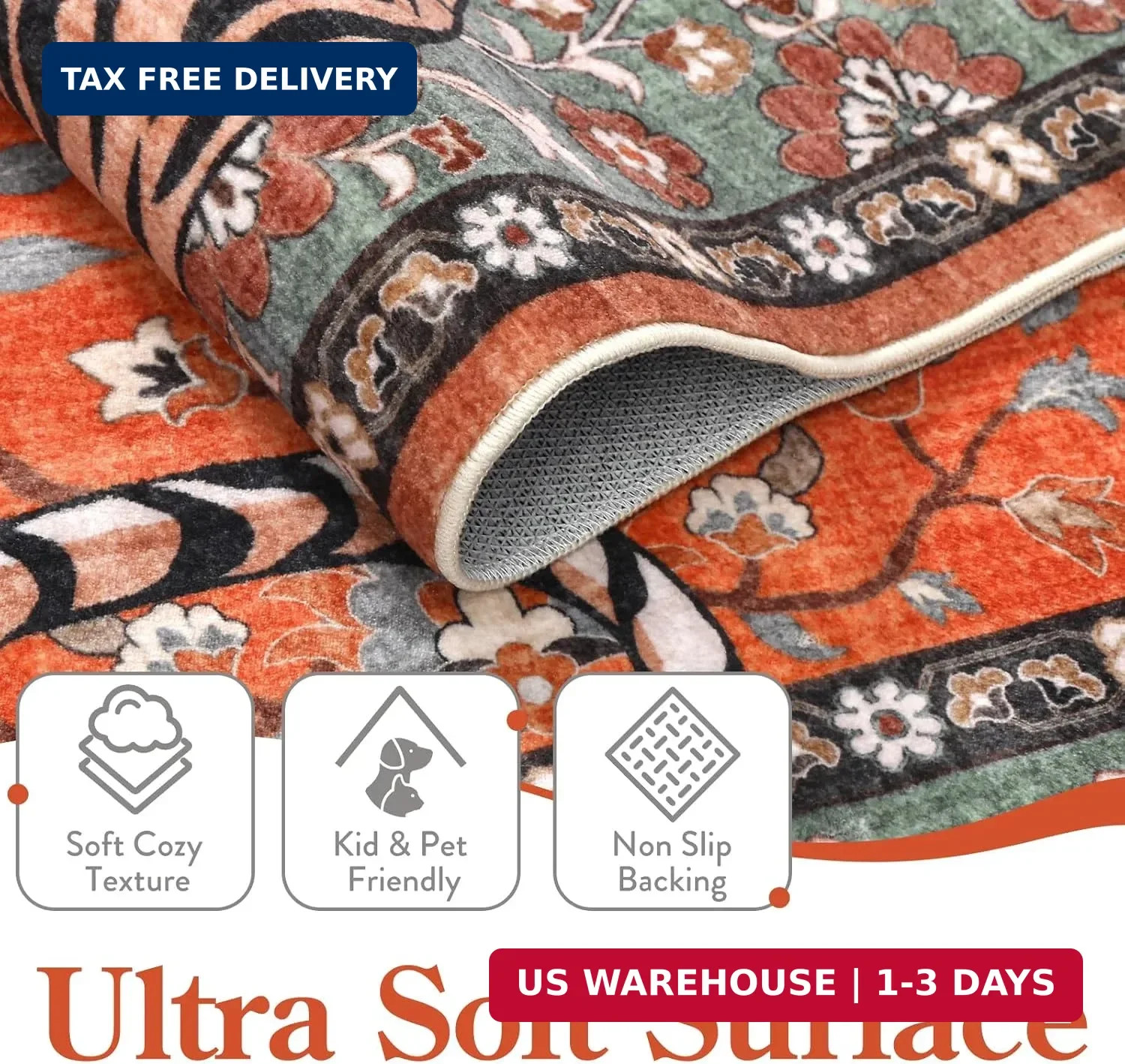 Moynesa Tiger 3×5 Washable Rug, Boho Area Rugs for Entryway, Non Slip Small Rug