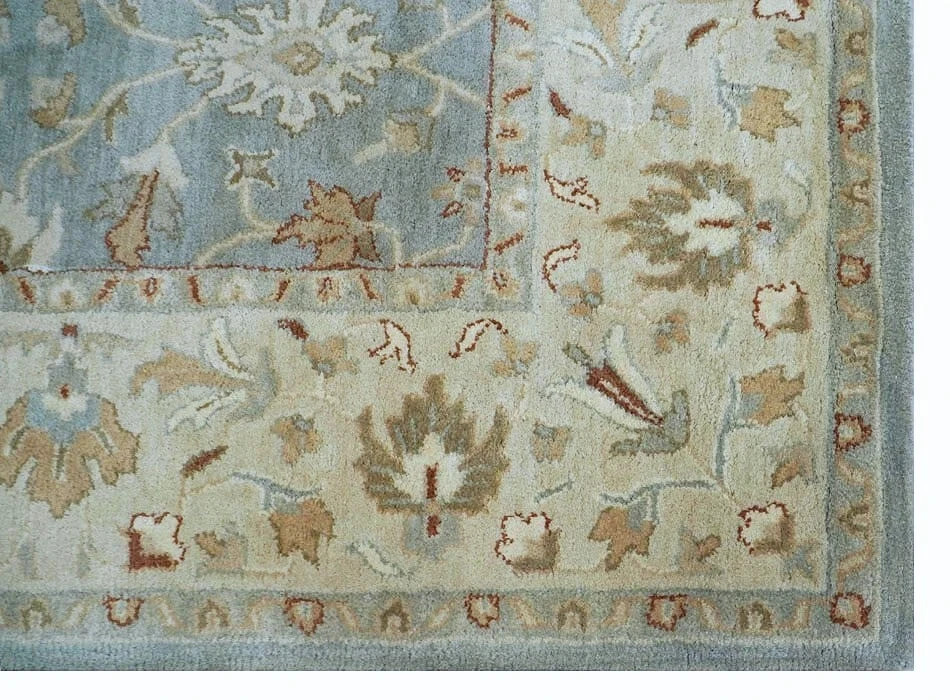 100% Wool Rug | Hand Tufted Pottery Barn Mallika Blue Living Room Area Rug.