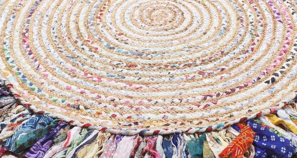 Rug cotton jute mix braided style handmade Round Area Carpet for home decor rugs