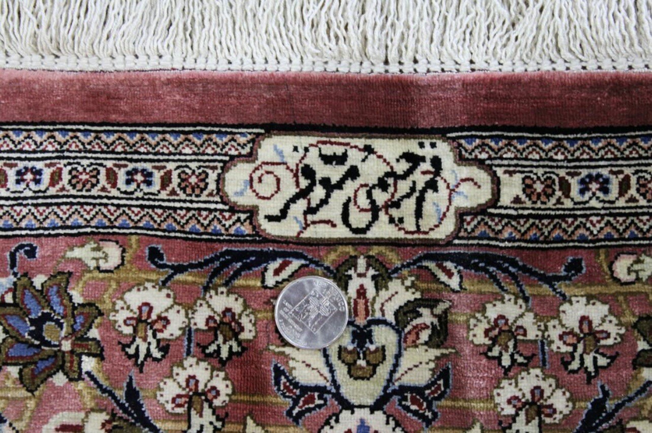 Silk Rug with Signature, Qume 100% Silk , 100% Hand-knotted size 5X3.2