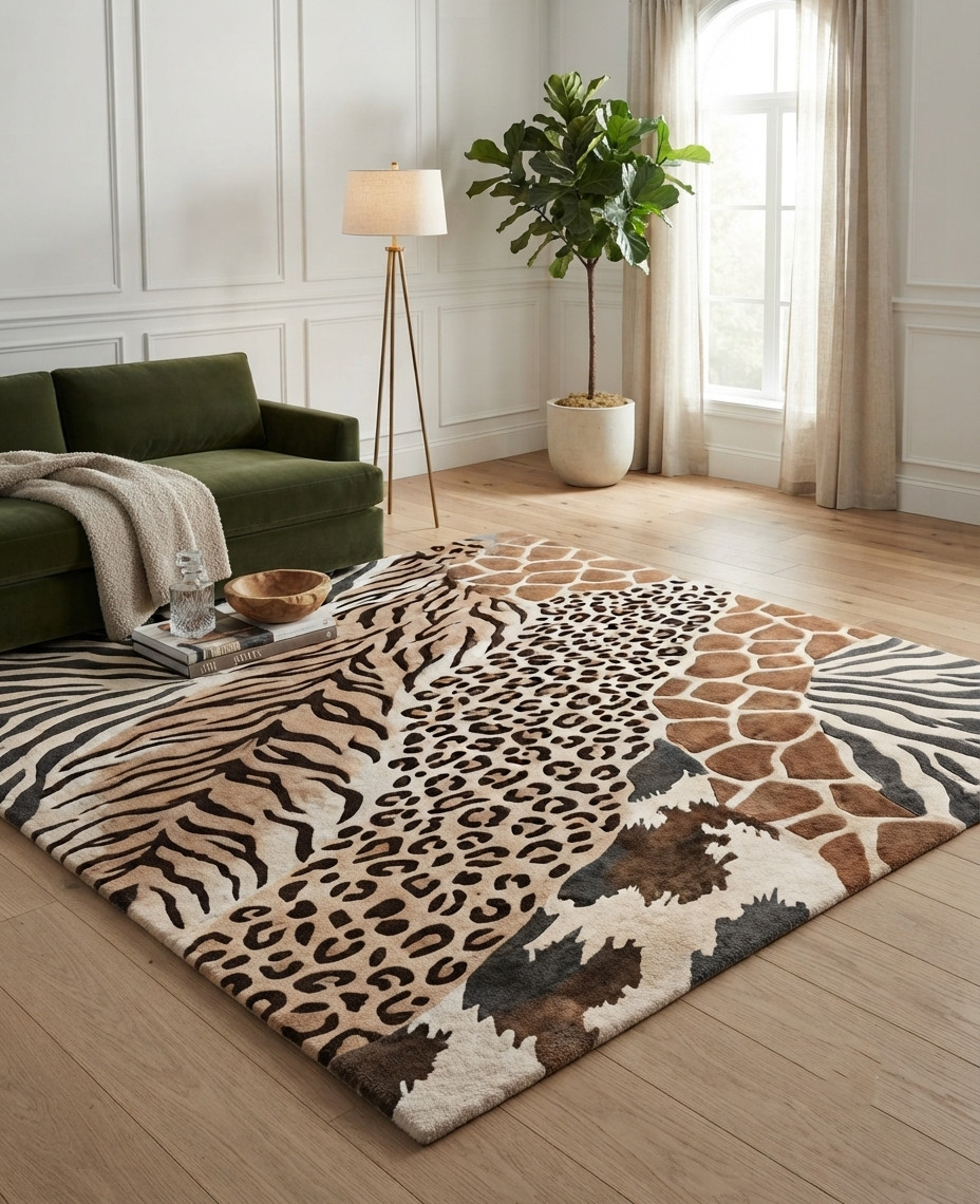 Hand Tufted Zebra Wool Rug Multi Color Animal Print Area Rug 8×10 Bedroom Carpet