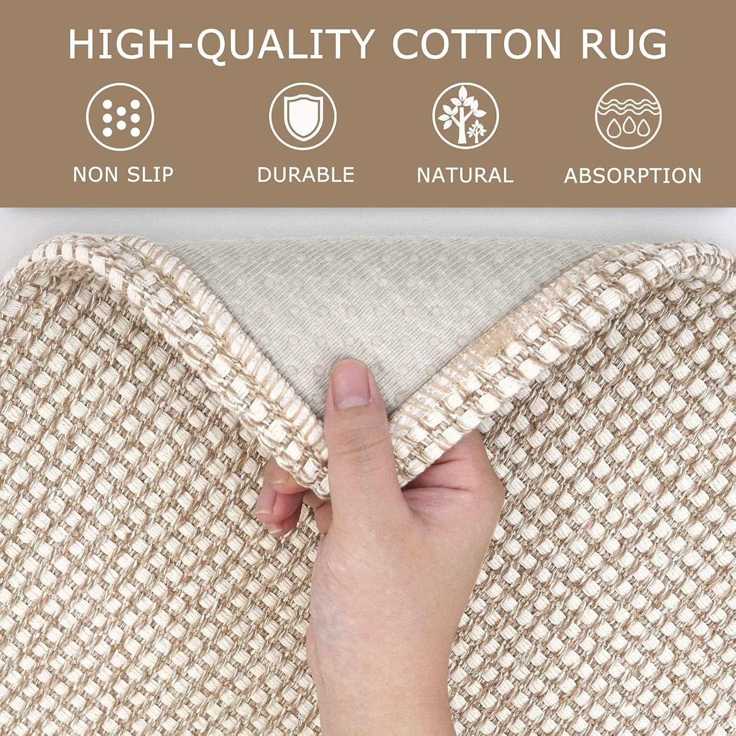 Chic Ivory/Khaki Washable 3×5 ft Rug – Non-Slip, Braided Entry Mat for Home
