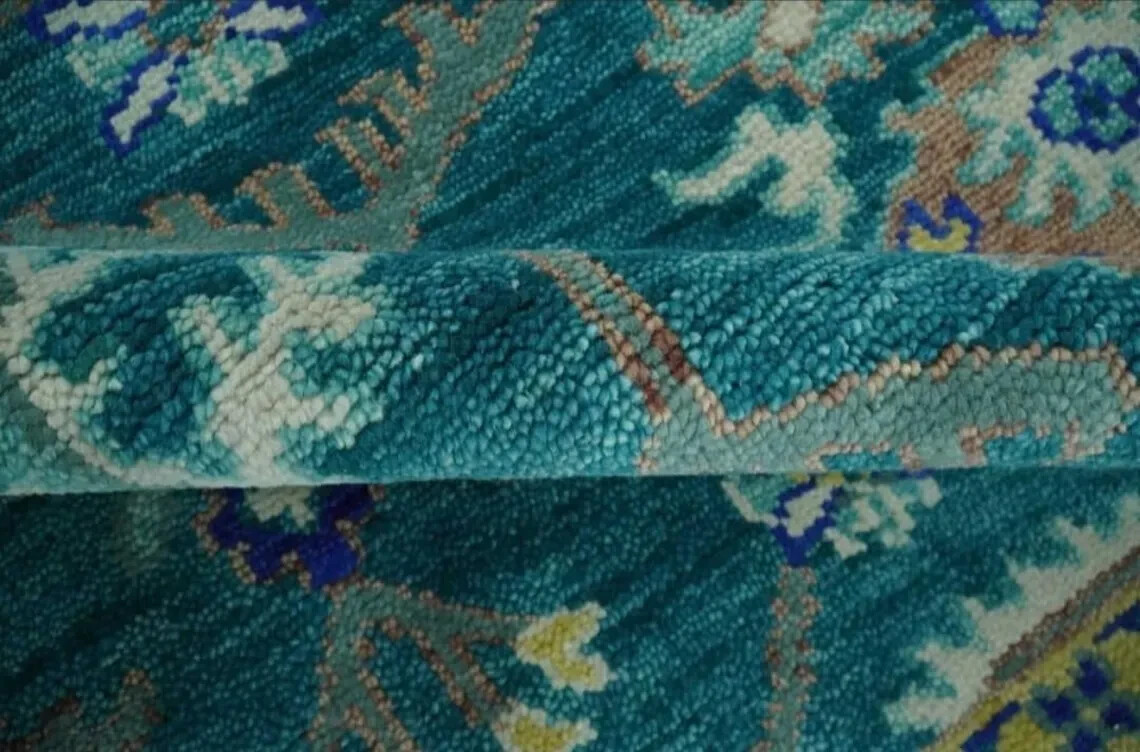 Oushak Hand-knotted Sea Green Turkish Contemporary Rugs for living area .