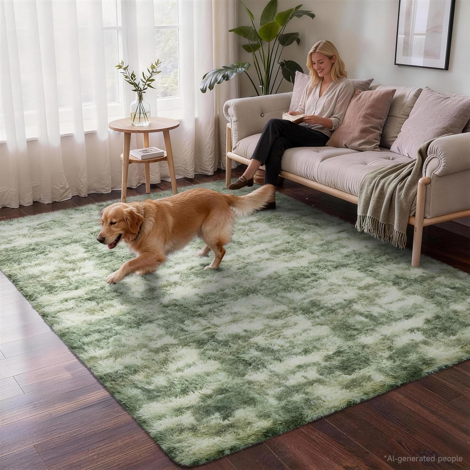 Ultra Soft Green and White Shag Area Rug 5×7 – Perfect for Living Room & Kids