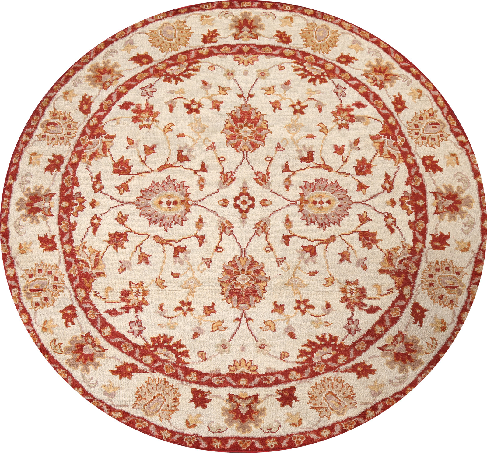 Oushak Oriental Round Rug 6×6 Handmade Wool Floral Pattern Ivory/ Red Carpet